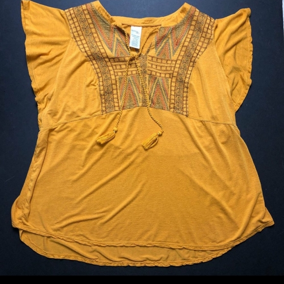 Terra & Sky Tops - XL/1X Mustard yellow flowy tunic top